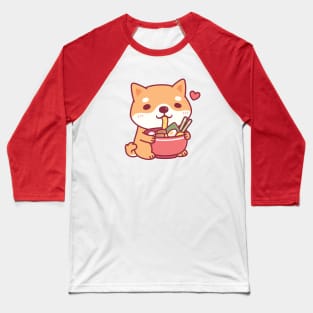 Cute Shiba Inu Dog Loves Eating Japanese Ramen Noodles Baseball T-Shirt